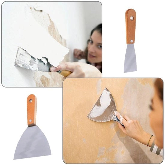 Schraper per Pareti 4 Pezzi - Schraper per Dipinti - Schraper per Olio - Acciaio Inossidabile/Legno - Manico Ergonomico - Utilizzo Multifunzionale - Spatola per Smaltimento Vernici