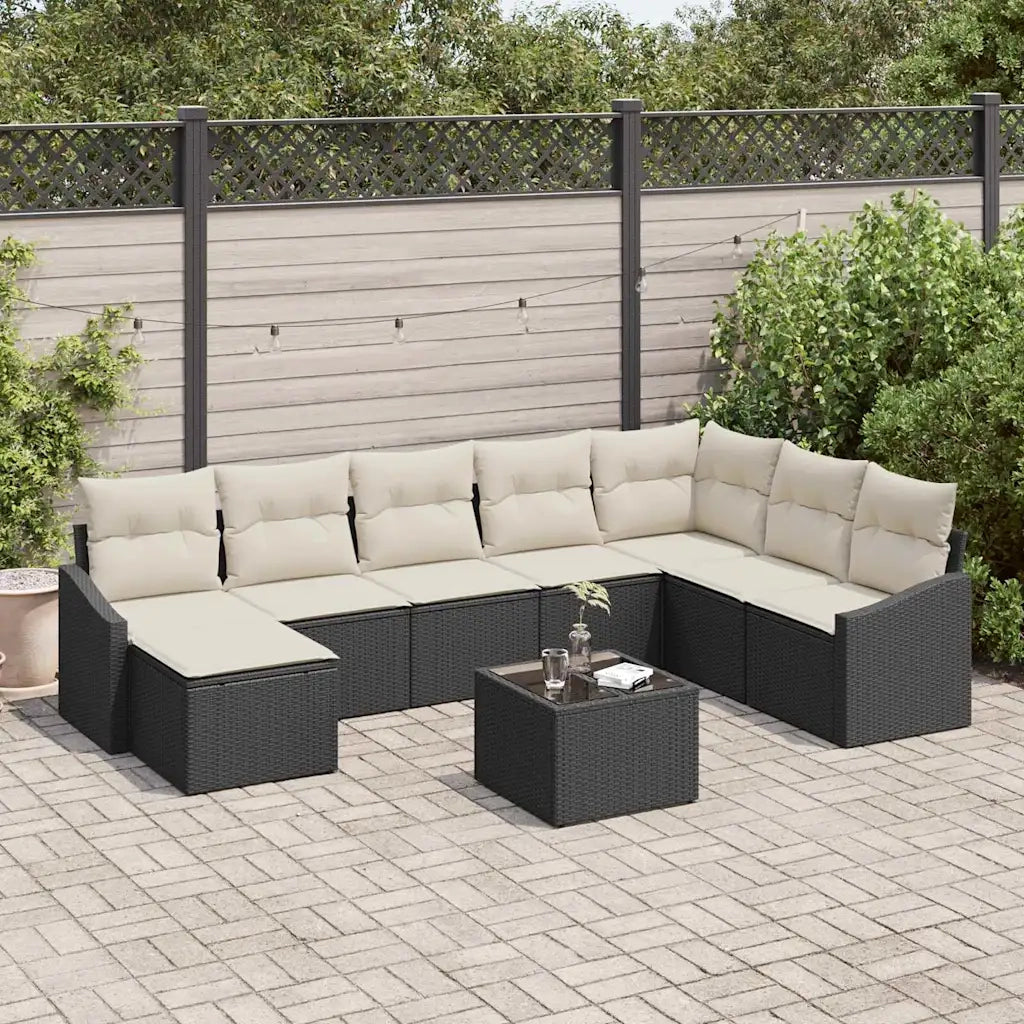 Set di divani con cuscino 9 pcs Nero polyrattan 3346847