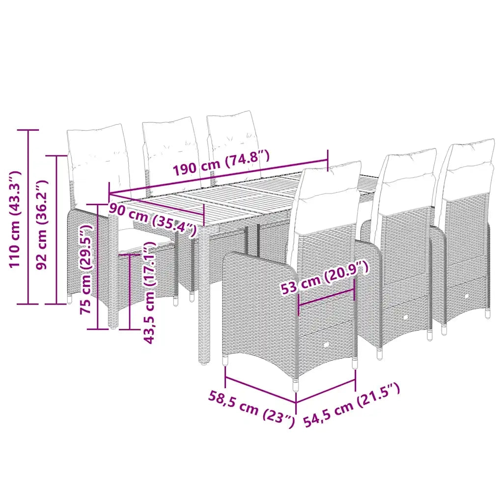 Set Bistrò da Giardino 9 pz con Cuscini in Polyrattan Nero 3276983
