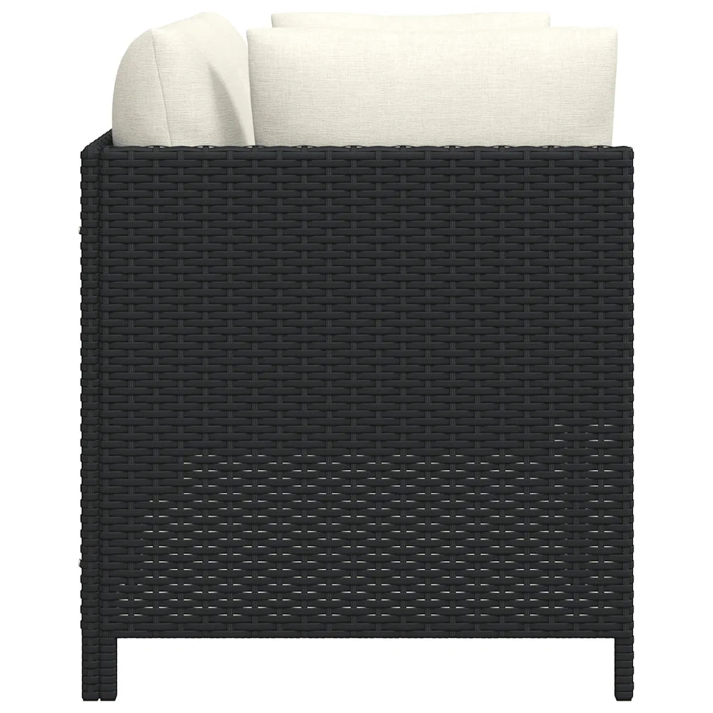 Divano da Giardino a 2 Posti con Cuscini Nero in Polyrattan 313512