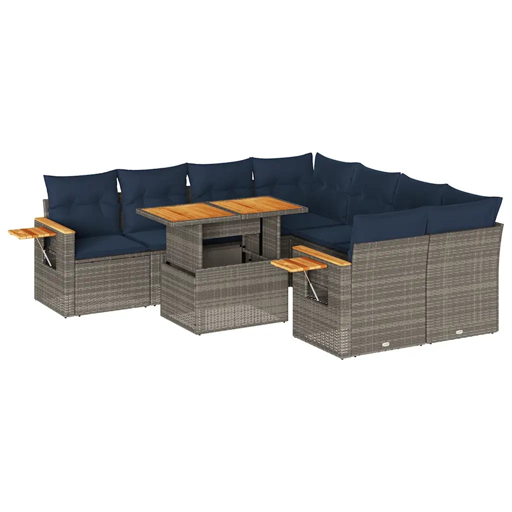 Set Divano da Giardino 9 pz con Cuscini Grigio in Polyrattan 3327582