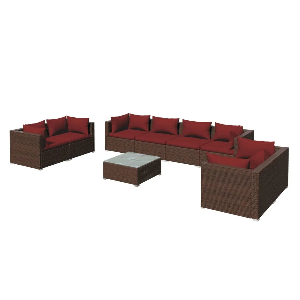 Set Divani da Giardino 9 pz con Cuscini in Polyrattan Marrone 3102291