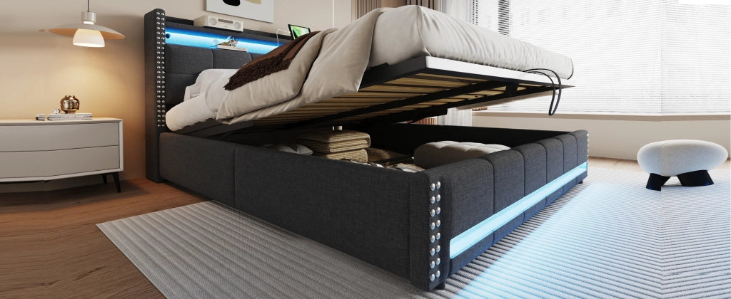 letto imbottito lino grigio 180 x 200 cm