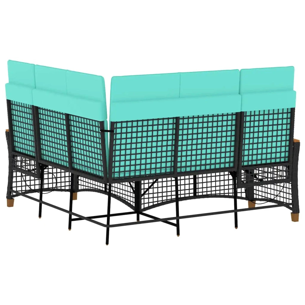 Set di Divani Recliner da Giardino | Set Salotto da Giardino Regolabile Nero e Turchese