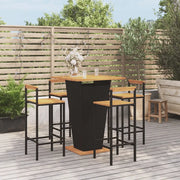 Set Bar Giardino 5 pz Nero Polyrattan e Legno Massello Acacia 3187727