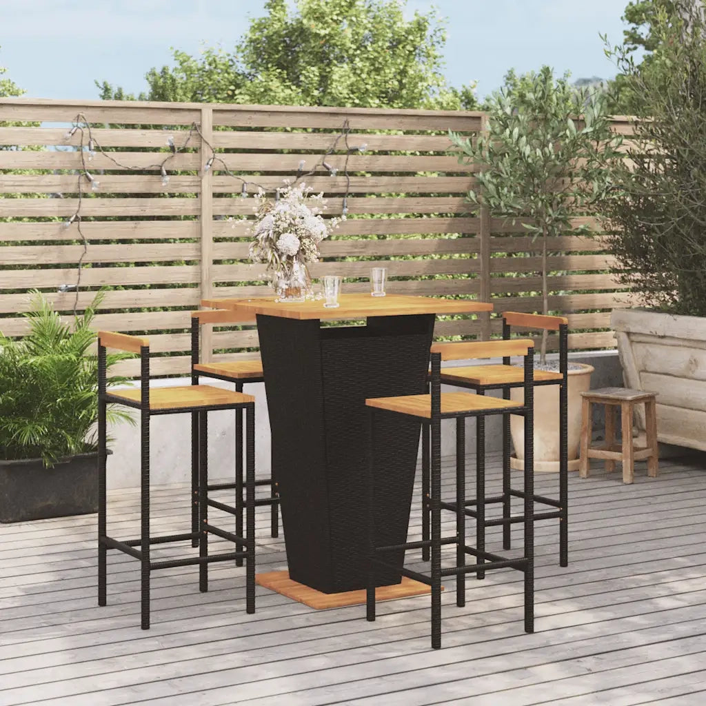 Set Bar Giardino 5 pz Nero Polyrattan e Legno Massello Acacia 3187727