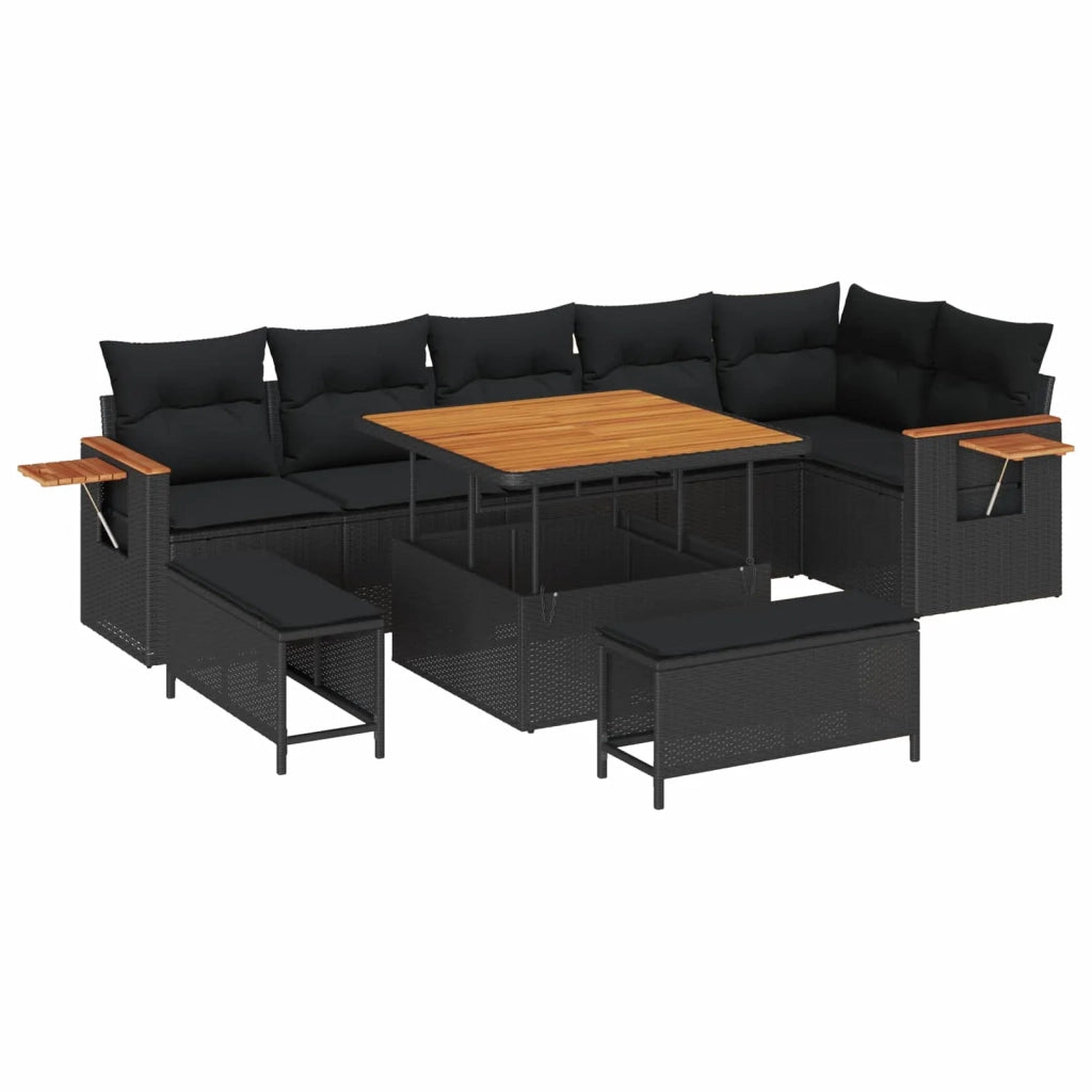 Set Divano da Giardino con cuscino 11 pcs Nero polyrattan 3365134