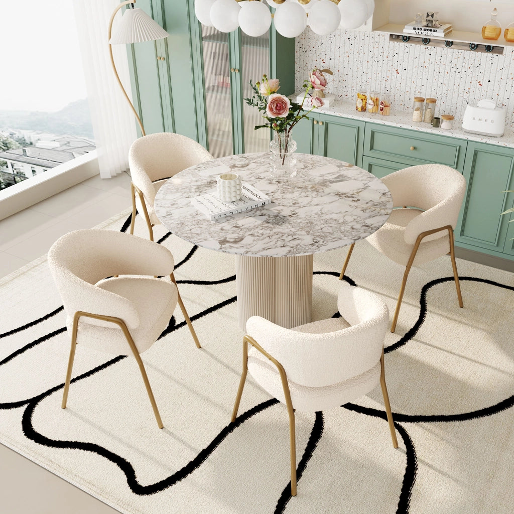 Sedia da Pranzo in Velluto Bianco con Gambe Oro ¨C MINIMAL ¨C Set 4 Pezzi