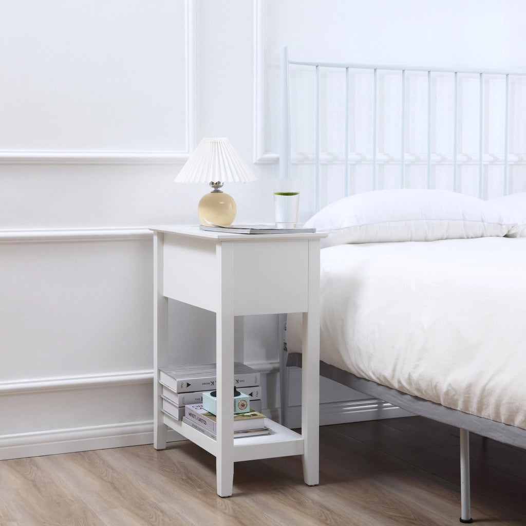 Comodino con Ripiano e Foro per Cavi ¨C Minimal ¨C 60.5x32.5x70 cm Bianco