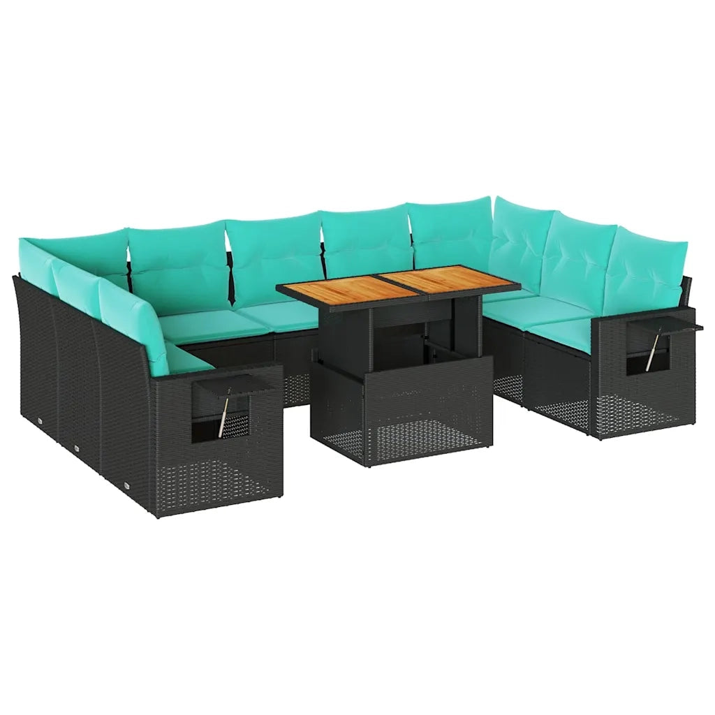 Set Divani da Giardino 10pz con Cuscini in Polyrattan Nero 3327193