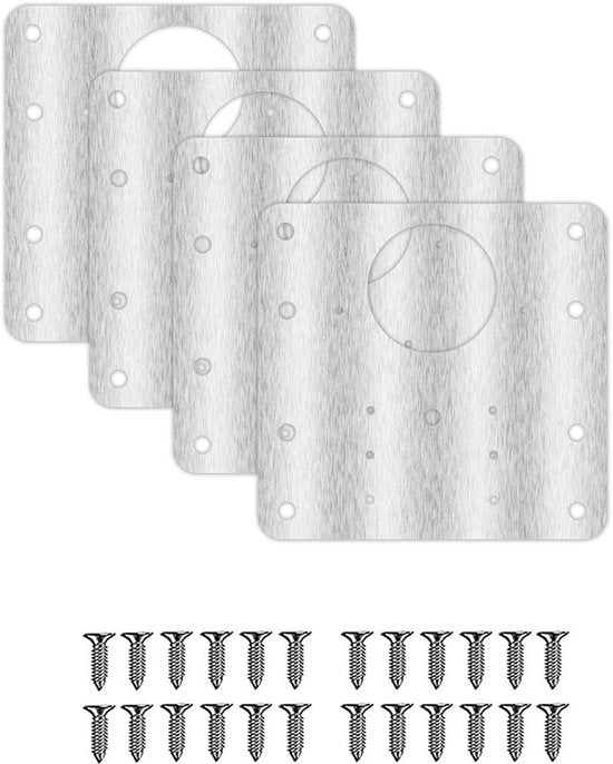 Set di riparazione per cardini in acciaio inossidabile - 4 pezzi - Dimensioni 9 x 9 cm - Spessore 1,5 mm - Piastra di cardine