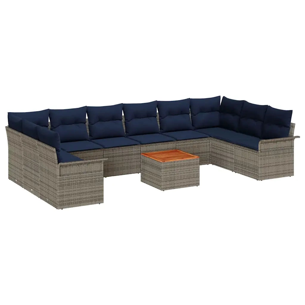 Set Divano da Giardino 11 pcs Grigio e Blu Navy polyrattan 3356050