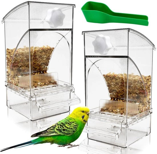 Pacchetto 2 pezzi di Nido per Uccelli Automatico Contenitore per Cibo per Uccelli in Acrilato Translucido con Sede per Pappagalli Adatto per Pappagalli di Lunga Coda
