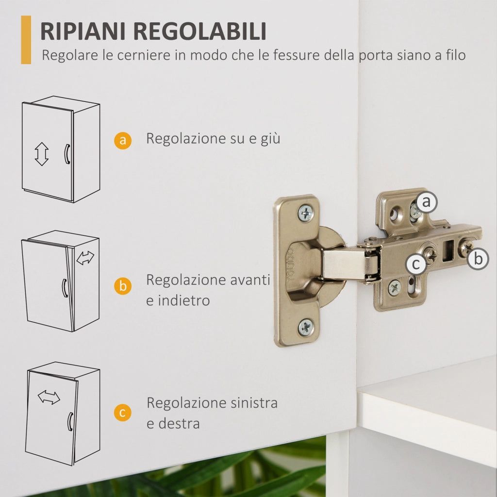 Credenza Moderna Bianco ¨C Xylo ¨C Legno, 2 Ante, 3 Cassetti, Mensole Regolabili, 80x39.5x183.5cm