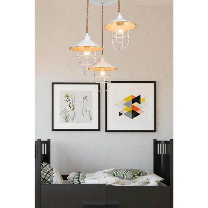 Lampada a sospensione Bulut ASZ0632 3 luci metallo bianco e corda