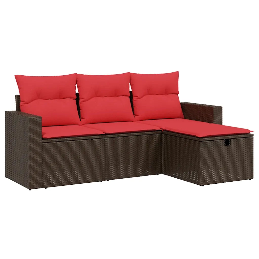 Set Divani da Giardino 4 pz con Cuscini Marrone in Polyrattan 3263450