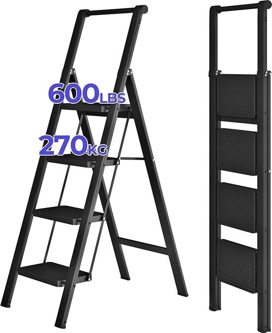 Scale a Soglia a 5 Gradini - Ripiegabile - Scale a Soglia - Codice Prodotto: 123456 - Materiale: Acciaio - Dimensioni: 80x30x150 cm - Peso di Carico: 150 kg - Altezza Ripiegata: 150 cm - Altezza Aperta: 195 cm