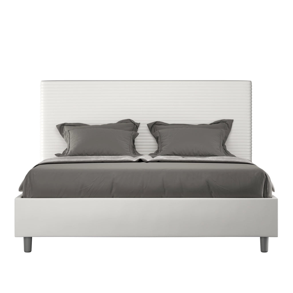BS COM Letto matrimoniale con rete imbottito 160x210 similpelle bianco