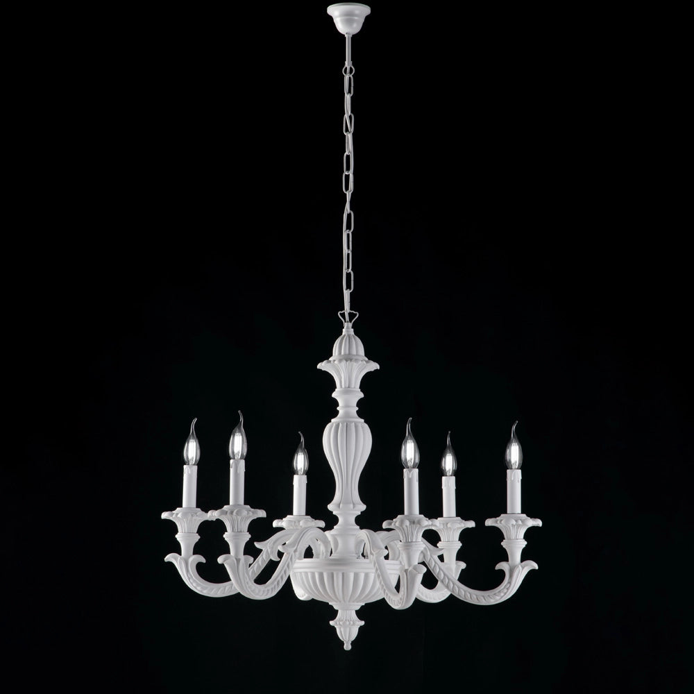 Leonardo Lampadario in legno bianco shabby 6 luci 130 Ø74 BL180-6-BCO