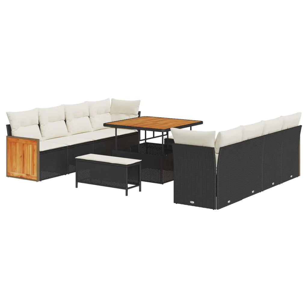 Set Divano da Giardino con cuscino 11 pcs Nero e Crema 3363155