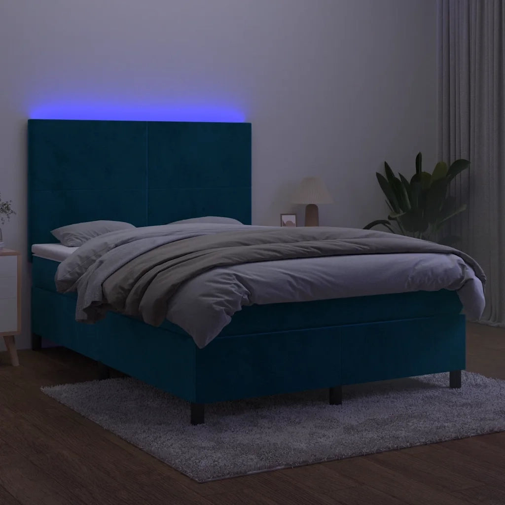 Letto a Molle con Materasso e LED Blu Scuro 140x200 cm 3136009
