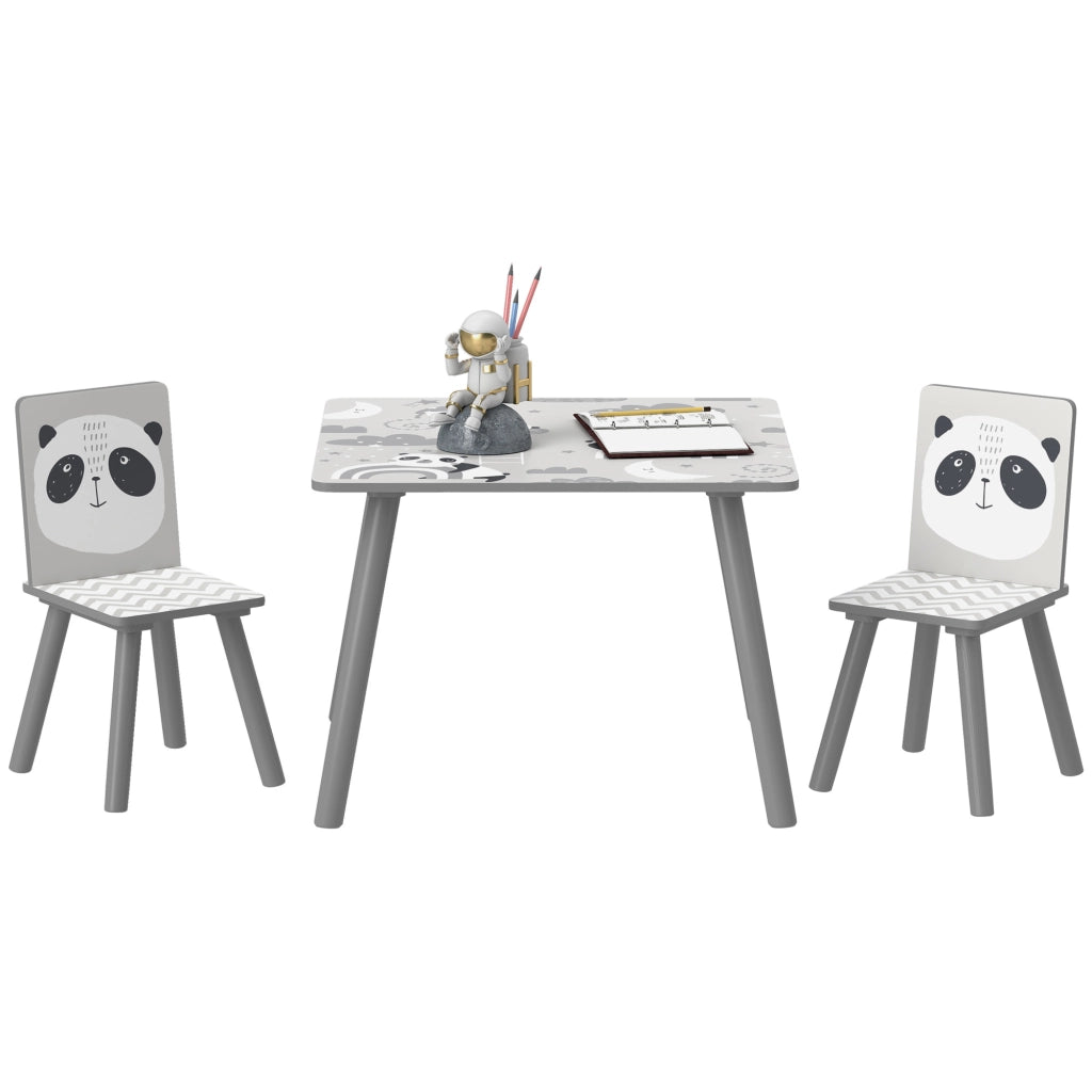 Set Tavolo e 2 Sedie per Bambini ¨C Xylo ¨C Grigio e Bianco con Panda