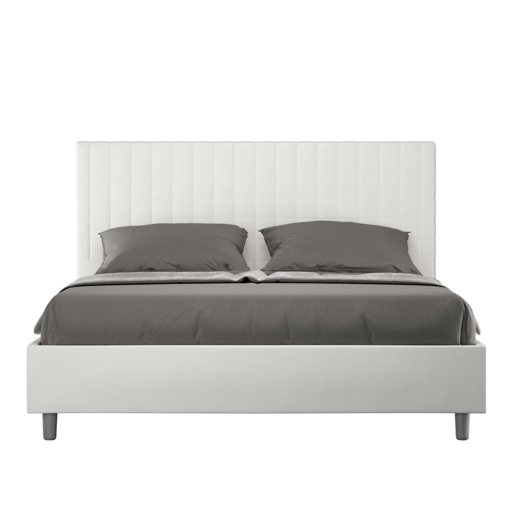 BS COM Letto matrimoniale con rete imbottito 160x210 similpelle bianco