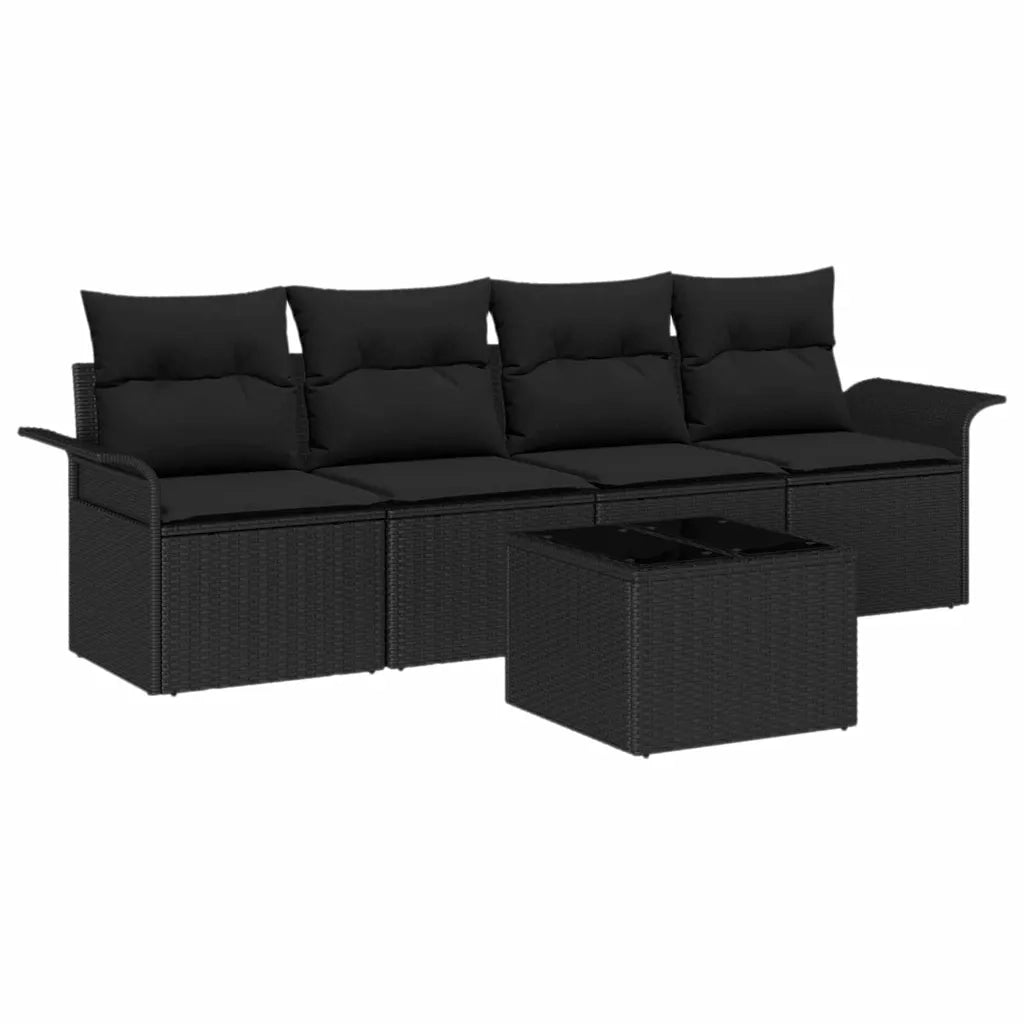 Set di divani con cuscino 5 pcs Nero polyrattan