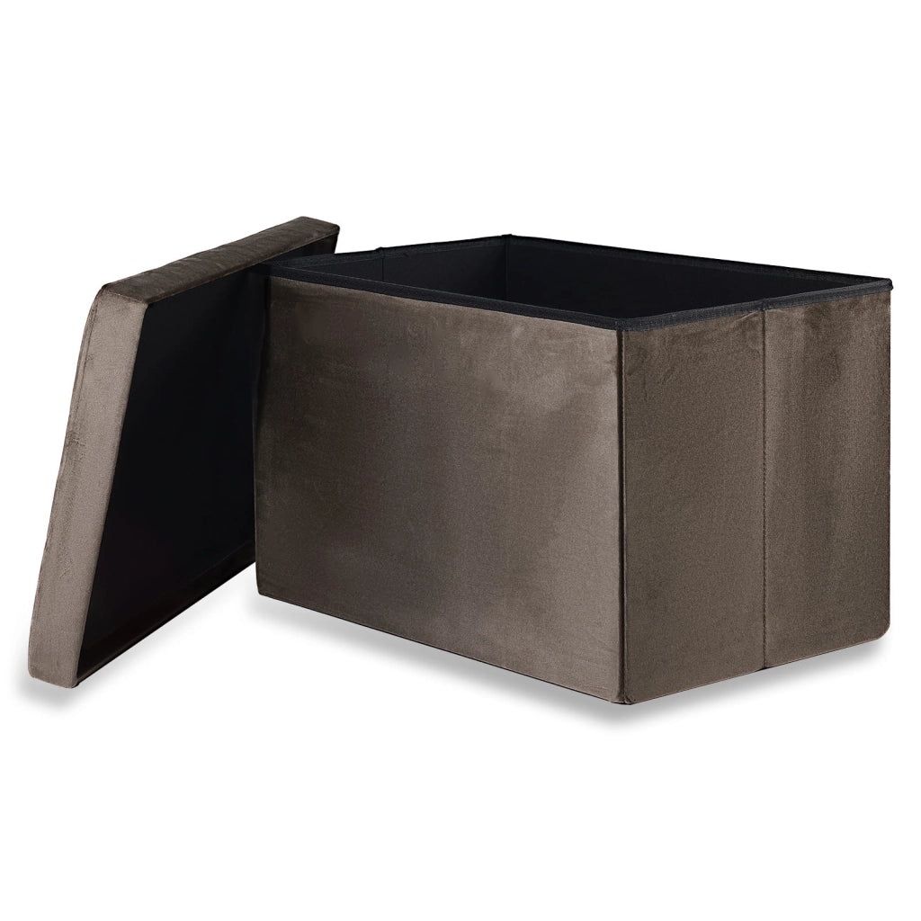 Pouf pieghevole Valora XL in velluto marrone con contenitore