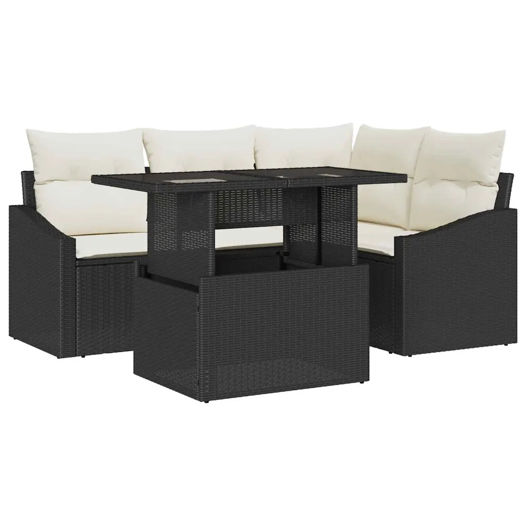 Set Divano da Giardino con cuscino 5 pcs Nero e Crema