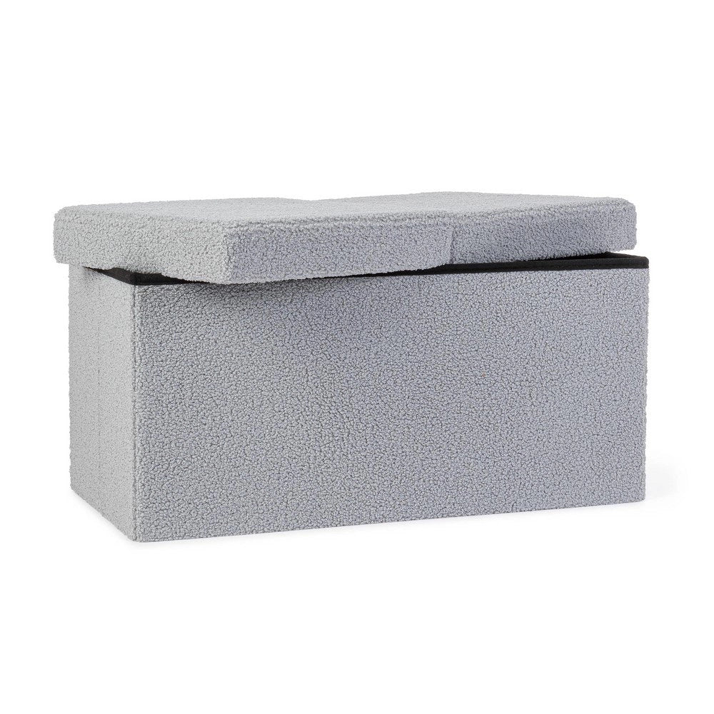 Set 2 Pouf Contenitore in Bouclé Grigio Moderno da Interno - MARTIN