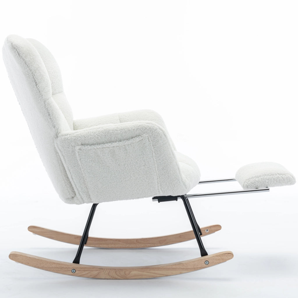 Poltrona a Dondolo Imbottita con Poggiapiedi ¨C MINIMAL ¨C Tessuto Boucl¨¦ Bianco