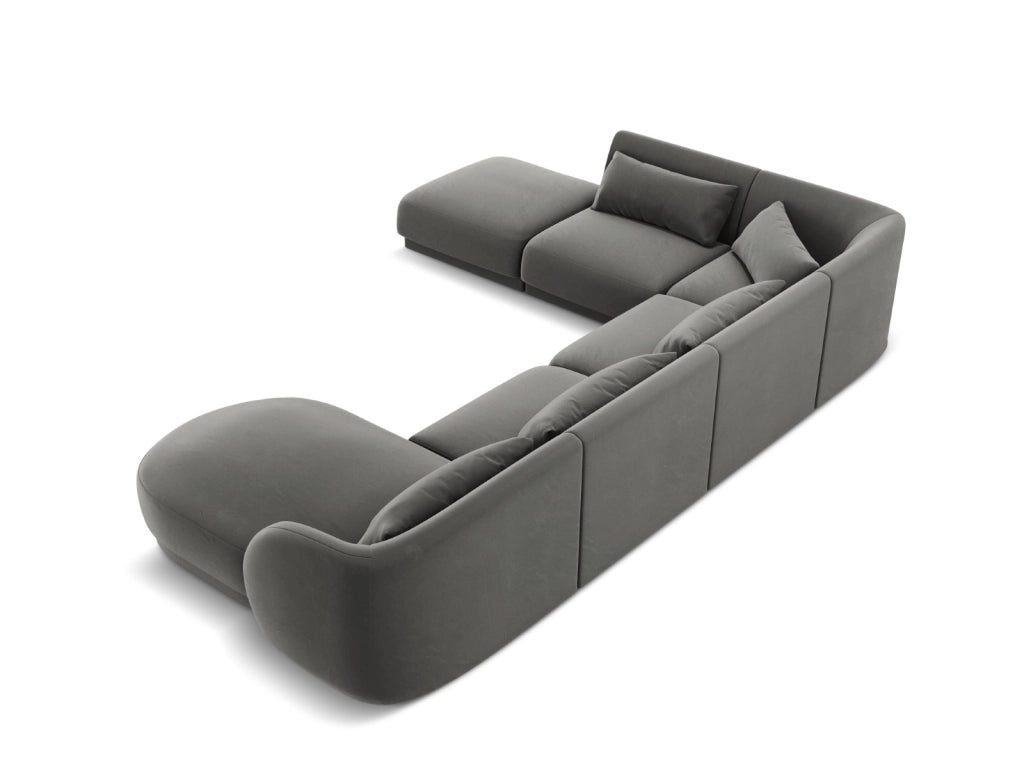 Cosmopolitan Design - Divano panoramico sinistro "Tulum" 6 posti in velluto grigio chiaro 