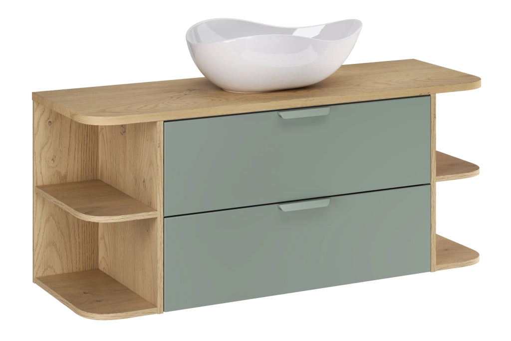 Set mobili bagno 120 cm con piano e lavabo da appoggio Cloud Aster Green 120 cm