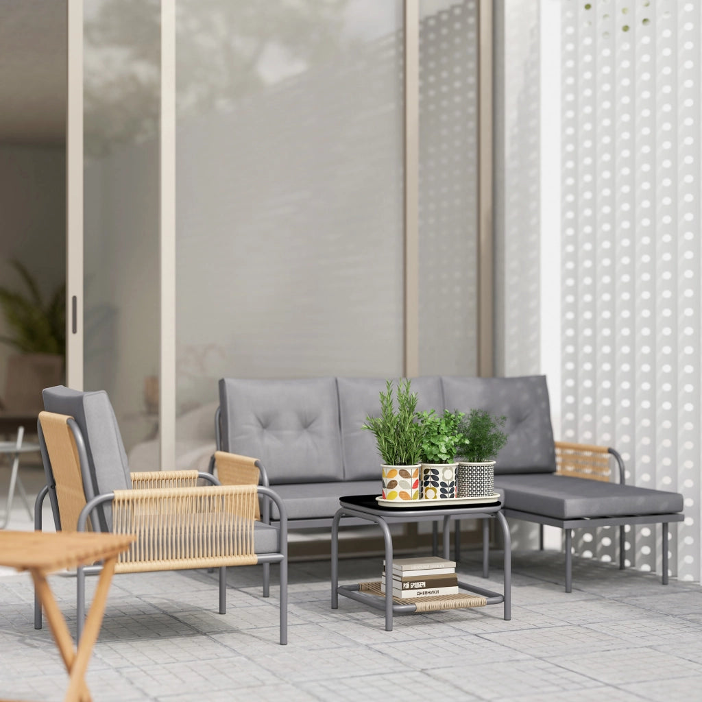 Set Giardino 4 Pezzi in Rattan con Divano ¨C Minimal ¨C Grigio