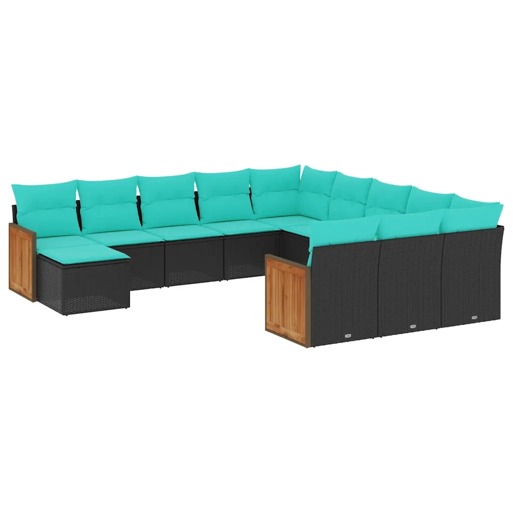 Set Divani da Giardino 12 pz con Cuscini Nero in Polyrattan 3228262