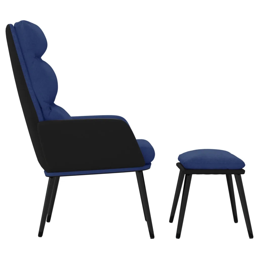 Poltrona Relax con Sgabello Blu in Tessuto e Similpelle 3097510