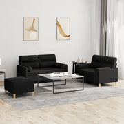 Set Divani 3 pz con Cuscini Nero in Tessuto 3201596
