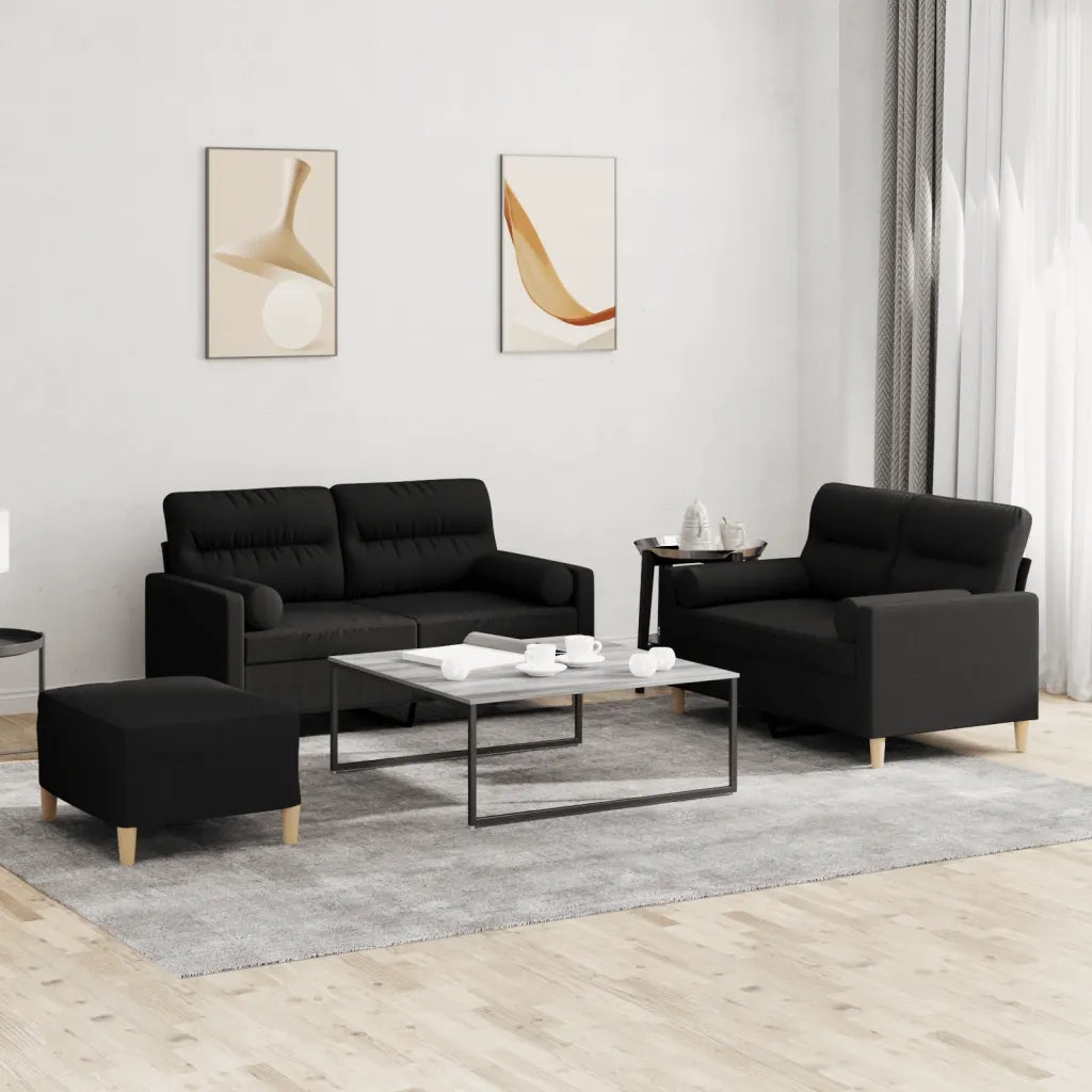 Set Divani 3 pz con Cuscini Nero in Tessuto 3201596