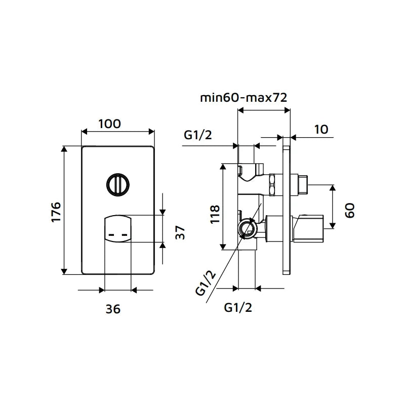 Miscelatore incasso doccia con deviatore gungrey - serie Marte