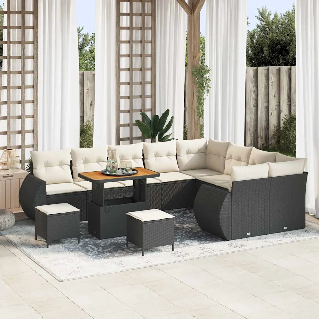 Set Divano da Giardino 12 pcs Nero polyrattan