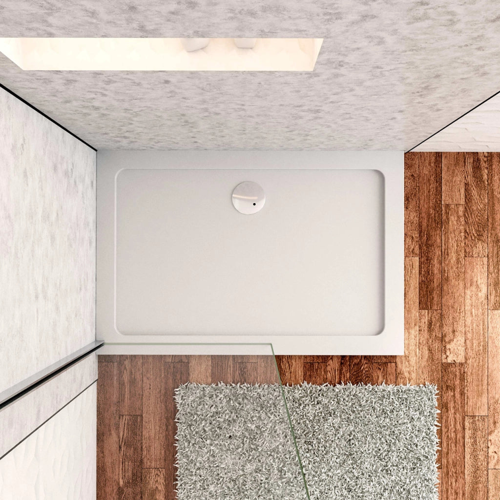 Piatto Doccia 90x80cm Bianco Spessore di 3 cm in Pietra Artificiale e Resina Minerale Mista Piletta Extra Piatta Sottile e Tubo inclusi