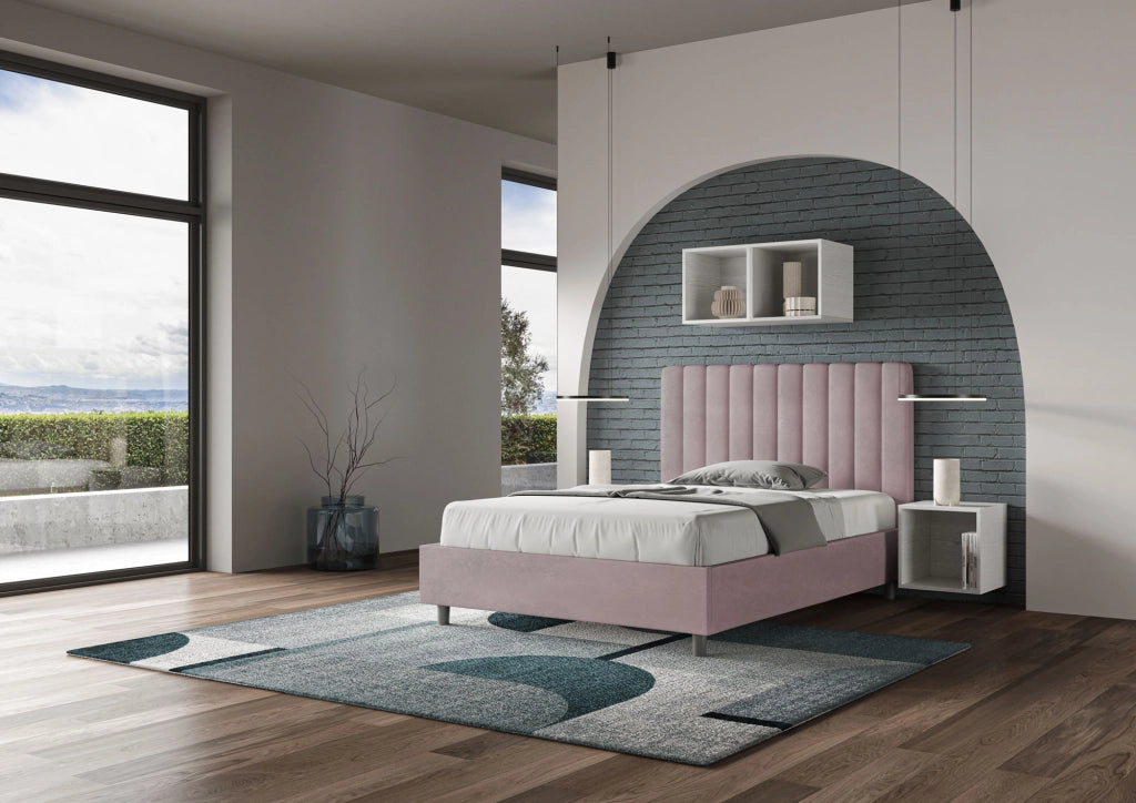 BS COM Letto una piazza e mezza contenitore imbottito 120x200 microfibra glicine
