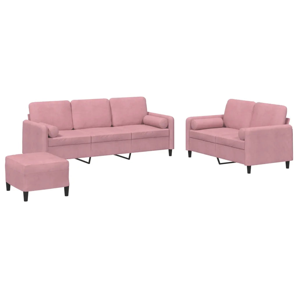 Set di Divani 3 pz con Cuscini Rosa in Velluto 3202047