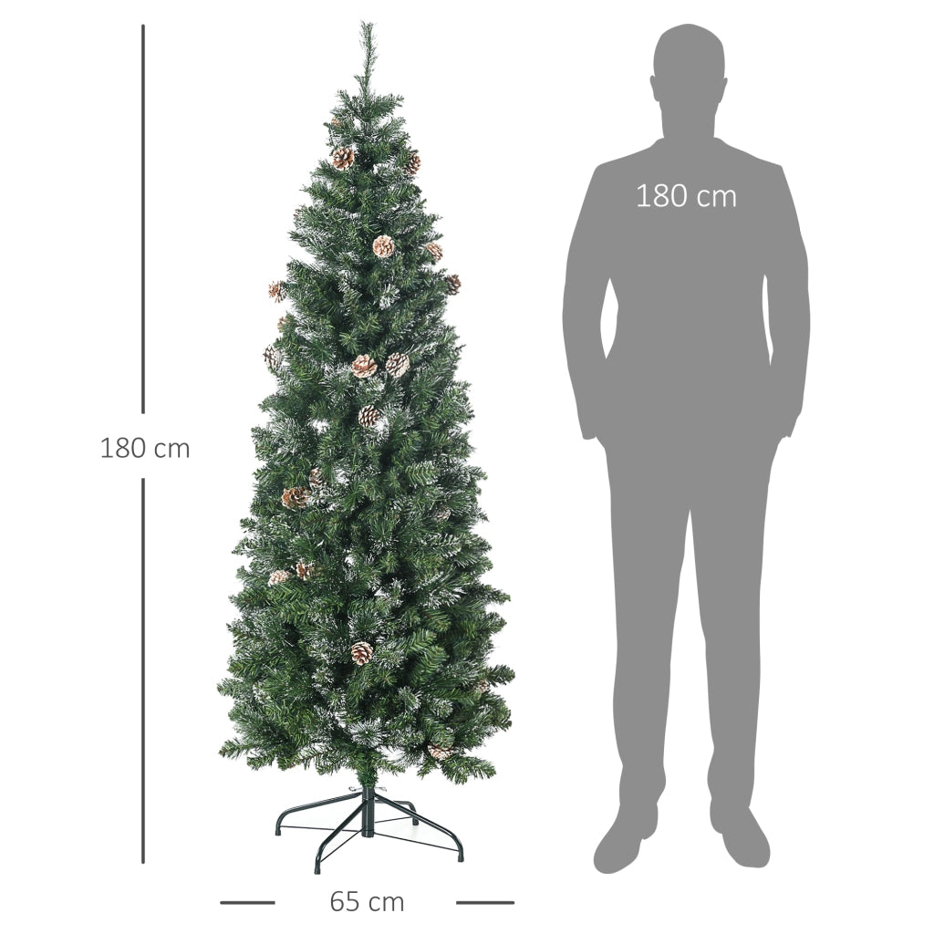Albero di Natale Artificiale da 180cm con Pigne, 618 Rami e Base in Metallo, Verde