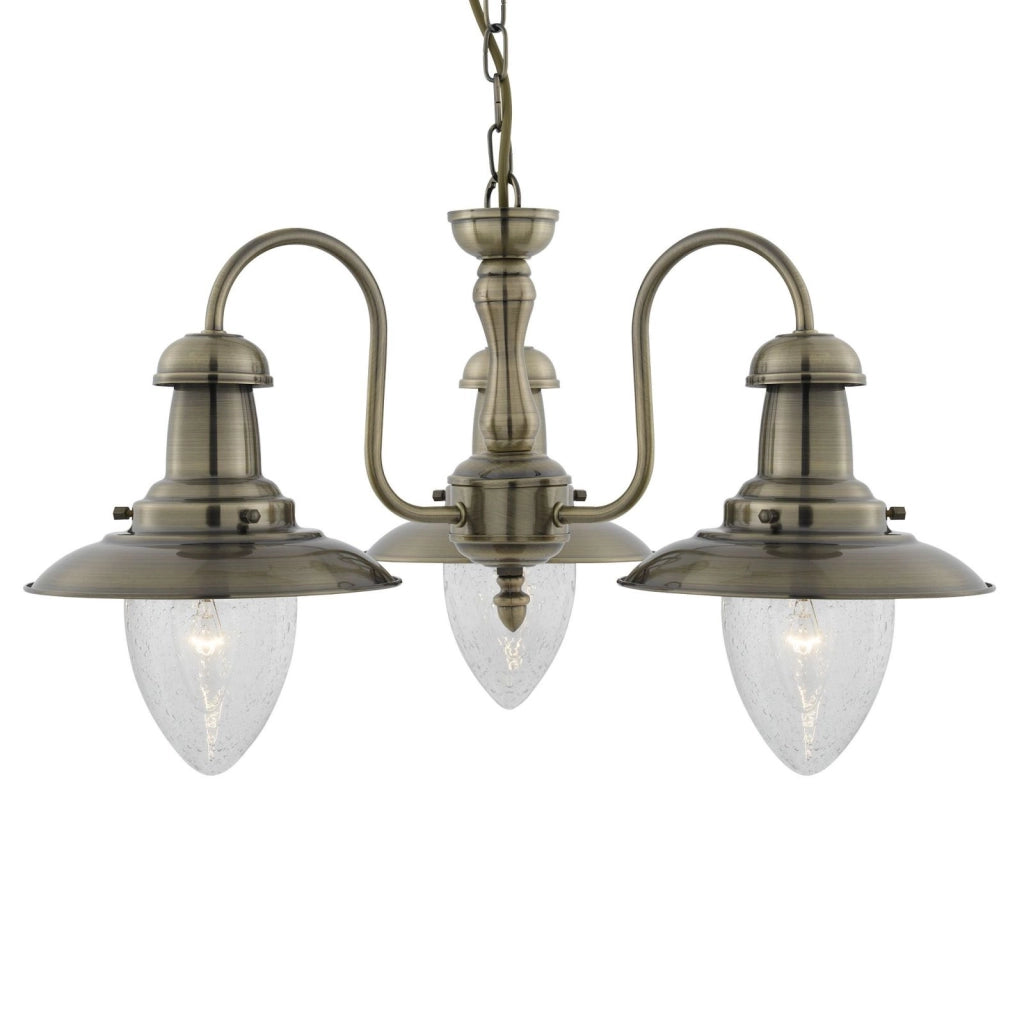Fisherman II 3Lt Pendant - Ottone antico e vetro trasparente seminato