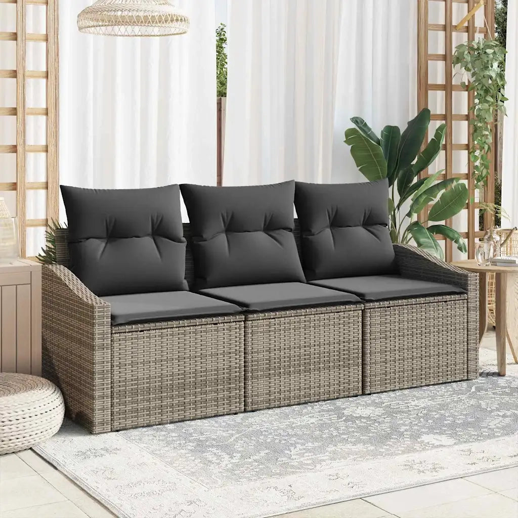 Set di divani con cuscino 3 pcs Grigio polyrattan