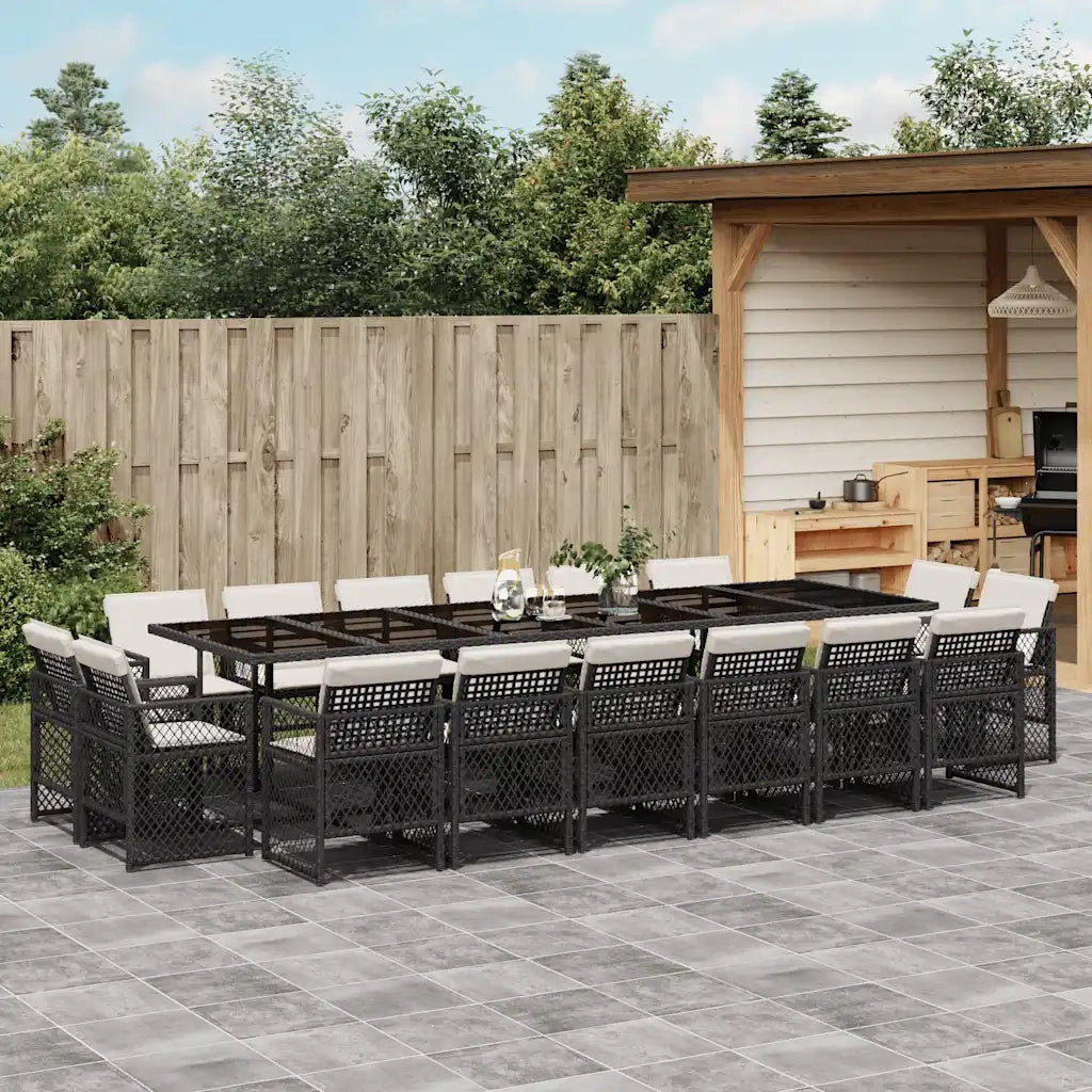 Set da Pranzo da Giardino 17 pz con Cuscini Nero in Polyrattan 3210882