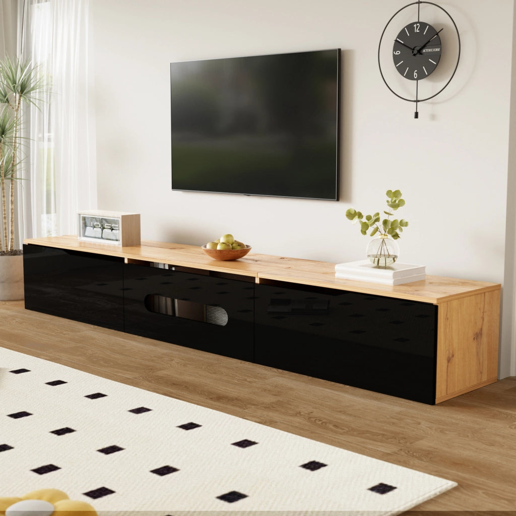 Credenza TV nera e legno 180 cm in MDF e truciolare