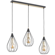 Lampada sospesa nero oro a barra 3xE27 Managos Alfa
